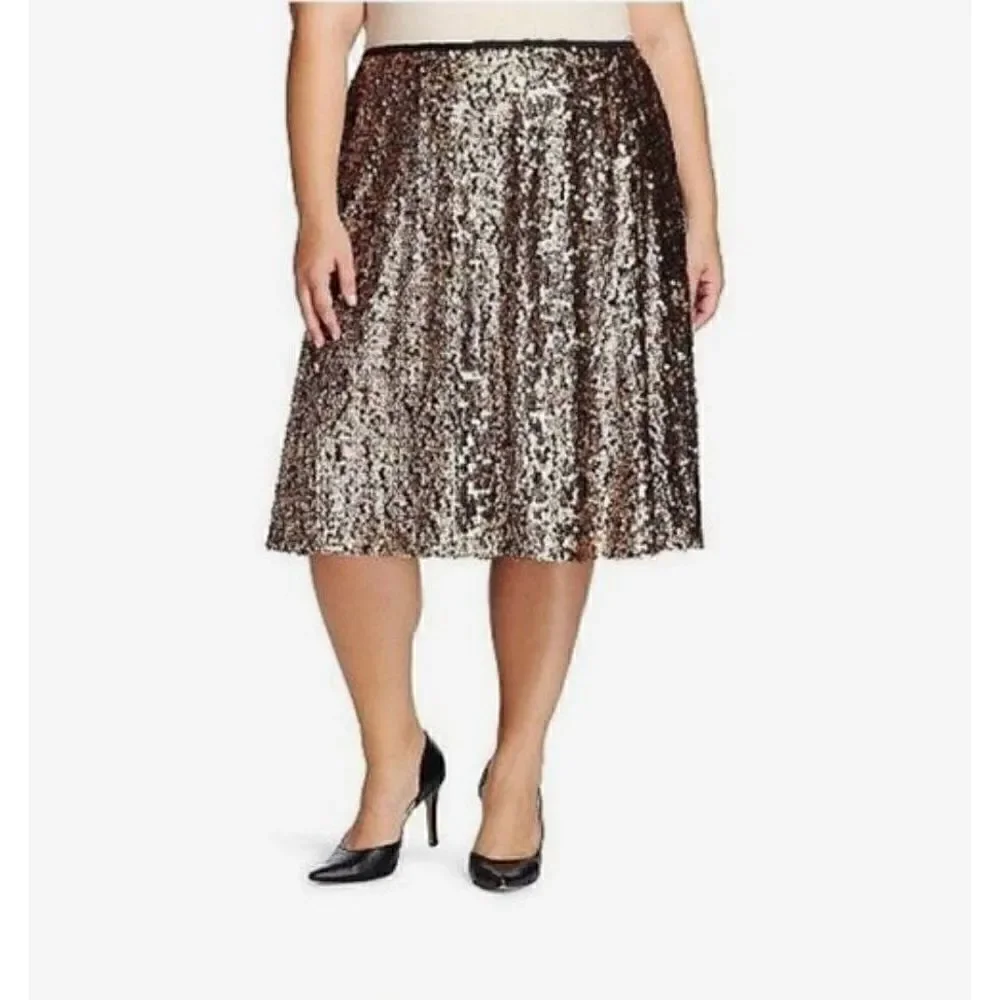 AVA & VIV Gold/Animal Print Sequin Skirt,  NWT, 1X